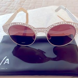 Quay Australia sunglasses white frames with bronze lenses metal cutout frames